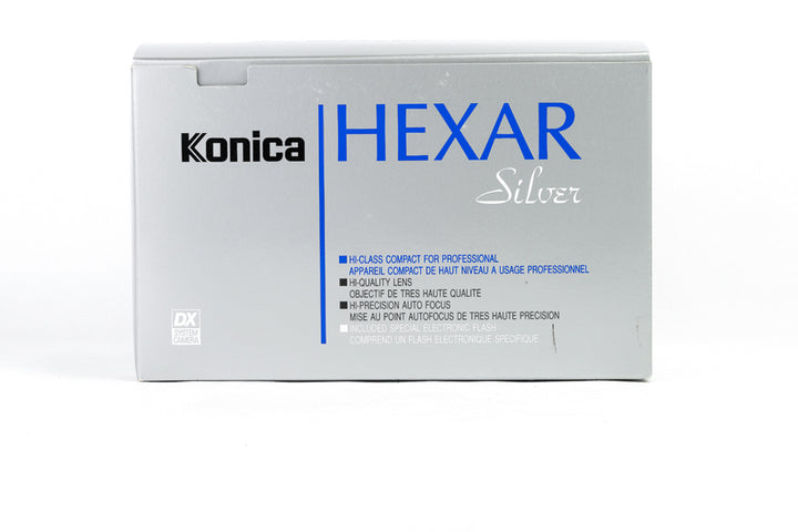 Konica Hexar AF Silver QD + HX-14 Flash + Box – BuyMoreFilm Konica Hexar AF Silver QD + HX-14 Flash + Box – BuyMoreFilm